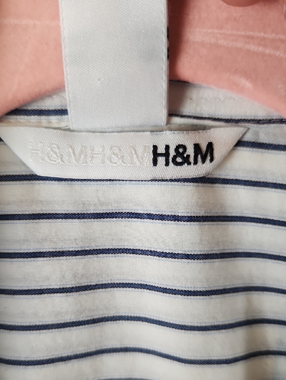 H&M White Shirt with Navy Stripes Large - Picture 10 of 11